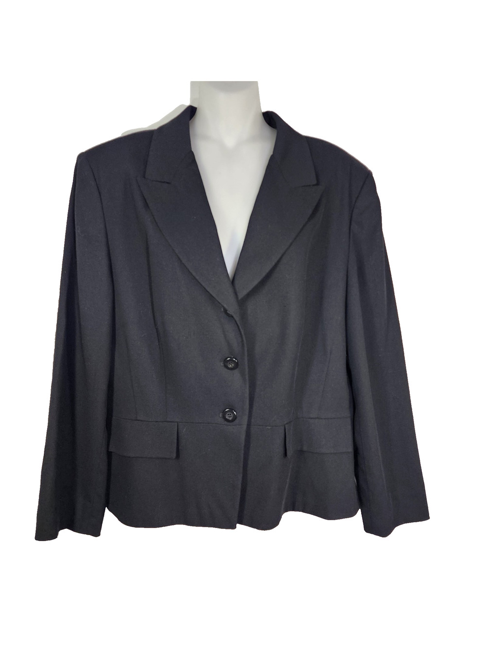 Vtg Pendleton Blazer Womens 14 Career Black 3 Button Jacket Faux Pockets Wool